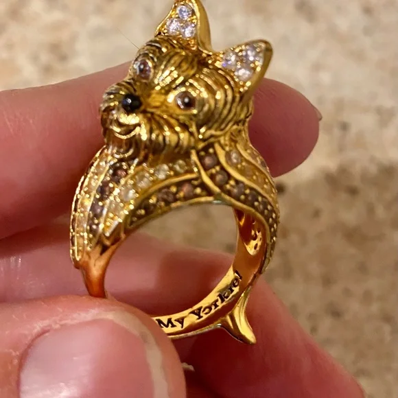 BRADFORD EXCHANGE I LOVE MY YORKIE CZ RING - Picture 4 of 4